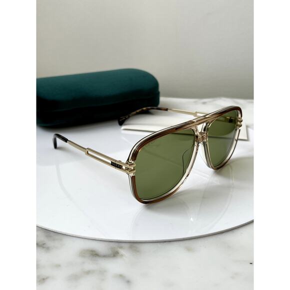 NEW Gucci GG1105S Brown Frame Green Lens Aviator Sunglasses - Picture 4 of 11